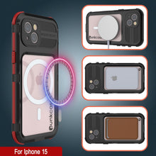 Cargar imagen en el visor de la galería, El estuche impermeable iPhone 15 Serie Metal Extreme 2.0 de aluminio IP68 con protector de pantalla incorporado [Negro-Rojo]

