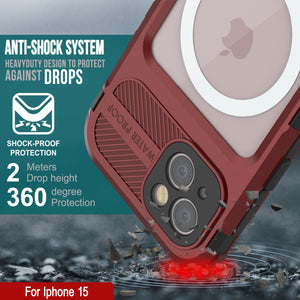 Funda resistente al agua de aluminio de la Serie Metal Extreme 2.0 para iPhone 15, IP68 con protector de pantalla incorporado [Rojo-Negro]