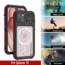 Cargar imagen en el visor de la galería, El estuche impermeable iPhone 15 Serie Metal Extreme 2.0 de aluminio IP68 con protector de pantalla incorporado [Negro-Rojo]
