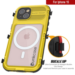 iPhone 15 Metal Extreme 2.0 Series, Funda Impermeable de Aluminio IP68 con Protector de Pantalla Incorporado [Amarillo]