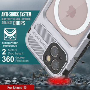 iPhone 15 Metal Extreme 2.0 Serie Funda de Aluminio Impermeable IP68 con Protector de Pantalla Incorporado [Blanco]
