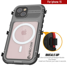 Cargar imagen en el visor de la galería, Funda impermeable de aluminio de la serie iPhone 15 Metal Extreme 2.0 con protector de pantalla incorporado IP68 [Plata]
