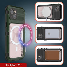 Cargar imagen en el visor de la galería, iPhone 15 Metal Extreme 2.0 Series Funda impermeable de aluminio IP68 con protector de pantalla incorporado [Verde Oscuro]
