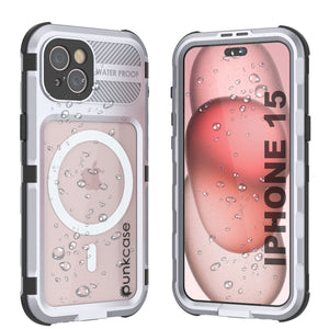 iPhone 15 Metal Extreme 2.0 Serie Funda de Aluminio Impermeable IP68 con Protector de Pantalla Incorporado [Blanco]