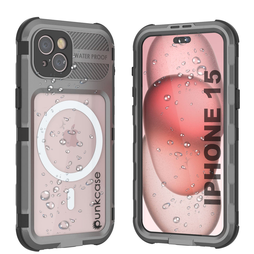 Funda impermeable de aluminio de la serie iPhone 15 Metal Extreme 2.0 con protector de pantalla incorporado IP68 [Plata]