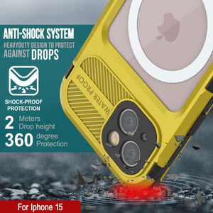 iPhone 15 Metal Extreme 2.0 Series, Funda Impermeable de Aluminio IP68 con Protector de Pantalla Incorporado [Amarillo]