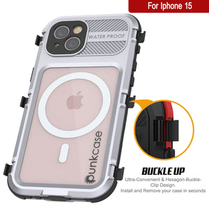 iPhone 15 Metal Extreme 2.0 Serie Funda de Aluminio Impermeable IP68 con Protector de Pantalla Incorporado [Blanco]