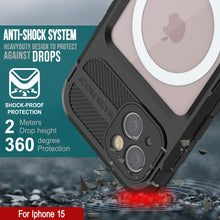 Cargar imagen en el visor de la galería, iPhone 15 Metal Extreme 2.0 Series Estuche impermeable de aluminio IP68 con protector de pantalla incorporado [Negro]
 
iPhone 15 Funda de Aluminio de la Serie Metal Extreme 2.0 a prueba de agua IP68 con Protector de Pantalla Incorporado [Negro]
