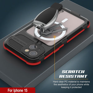 El estuche impermeable iPhone 15 Serie Metal Extreme 2.0 de aluminio IP68 con protector de pantalla incorporado [Negro-Rojo]