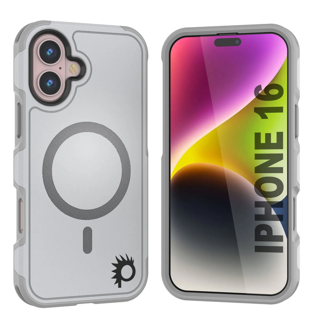 Funda PunkCase para iPhone 16, [Serie Spartan 2.0], transparente, resistente y duradera, con protector de pantalla incorporado [blanco]