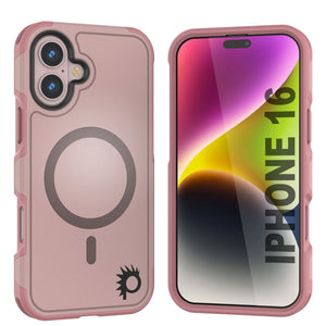 Funda PunkCase para iPhone 16, [Serie Spartan 2.0], transparente, resistente y duradera, con protector de pantalla incorporado [rosa]