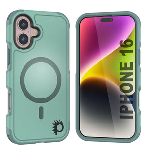 Funda PunkCase para iPhone 16, [Serie Spartan 2.0], transparente, resistente y duradera, con protector de pantalla incorporado [verde azulado]