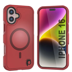 Funda PunkCase para iPhone 16, [Serie Spartan 2.0], transparente, resistente y duradera, con protector de pantalla incorporado [rojo]