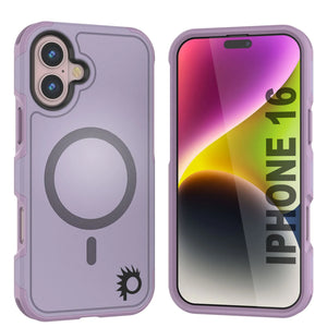 Funda PunkCase para iPhone 16, [Serie Spartan 2.0], transparente, resistente y duradera, con protector de pantalla incorporado [lila]