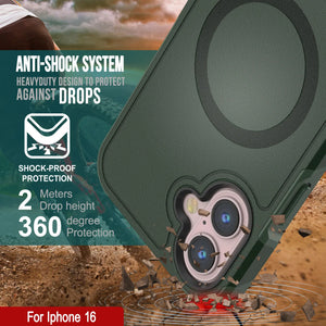 Funda PunkCase para iPhone 16, [Serie Spartan 2.0], transparente, resistente y duradera, con protector de pantalla incorporado [verde oscuro]