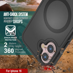 Funda PunkCase para iPhone 16, [Serie Spartan 2.0], transparente, resistente y duradera, con protector de pantalla incorporado [negro]