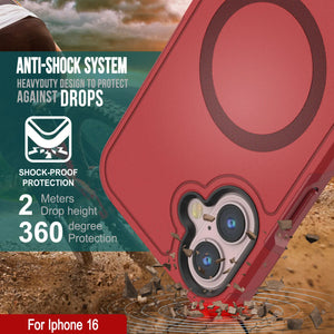 Funda PunkCase para iPhone 16, [Serie Spartan 2.0], transparente, resistente y duradera, con protector de pantalla incorporado [rojo]