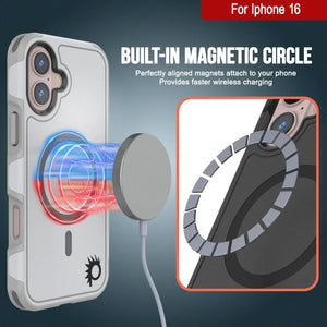 Funda PunkCase para iPhone 16, [Serie Spartan 2.0], transparente, resistente y duradera, con protector de pantalla incorporado [blanco]