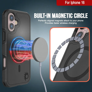 Funda PunkCase para iPhone 16, [Serie Spartan 2.0], transparente, resistente y duradera, con protector de pantalla incorporado [negro]