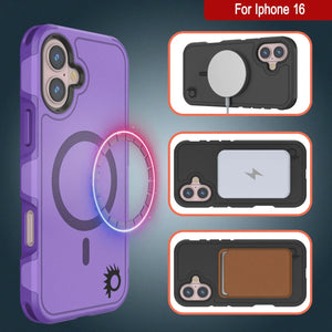 Funda PunkCase para iPhone 16, [Serie Spartan 2.0], transparente, resistente y duradera, con protector de pantalla incorporado [púrpura]