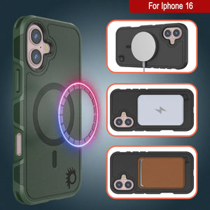 Funda PunkCase para iPhone 16, [Serie Spartan 2.0], transparente, resistente y duradera, con protector de pantalla incorporado [verde oscuro]