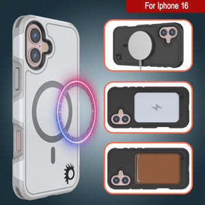 Funda PunkCase para iPhone 16, [Serie Spartan 2.0], transparente, resistente y duradera, con protector de pantalla incorporado [blanco]