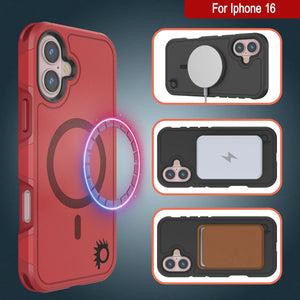 Funda PunkCase para iPhone 16, [Serie Spartan 2.0], transparente, resistente y duradera, con protector de pantalla incorporado [rojo]