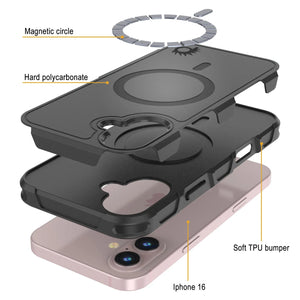 Funda PunkCase para iPhone 16, [Serie Spartan 2.0], transparente, resistente y duradera, con protector de pantalla incorporado [negro]