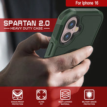 Cargar imagen en el visor de la galería, Funda PunkCase para iPhone 16, [Serie Spartan 2.0], transparente, resistente y duradera, con protector de pantalla incorporado [verde oscuro]
