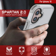 Cargar imagen en el visor de la galería, Funda PunkCase para iPhone 16, [Serie Spartan 2.0], transparente, resistente y duradera, con protector de pantalla incorporado [blanco]
