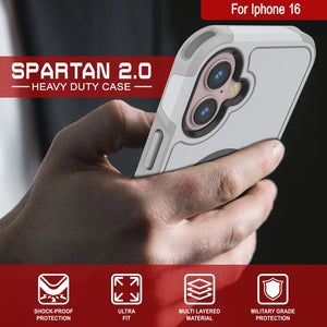 Funda PunkCase para iPhone 16, [Serie Spartan 2.0], transparente, resistente y duradera, con protector de pantalla incorporado [blanco]