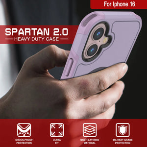 Funda PunkCase para iPhone 16, [Serie Spartan 2.0], transparente, resistente y duradera, con protector de pantalla incorporado [lila]