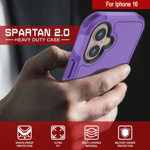 Funda PunkCase para iPhone 16, [Serie Spartan 2.0], transparente, resistente y duradera, con protector de pantalla incorporado [púrpura]