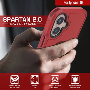 Funda PunkCase para iPhone 16, [Serie Spartan 2.0], transparente, resistente y duradera, con protector de pantalla incorporado [rojo]