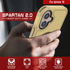 Funda PunkCase para iPhone 16, [Serie Spartan 2.0], transparente, resistente y duradera, con protector de pantalla incorporado [amarillo]
