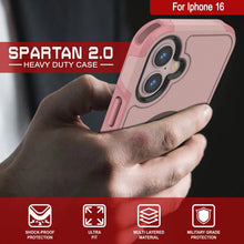 Cargar imagen en el visor de la galería, Funda PunkCase para iPhone 16, [Serie Spartan 2.0], transparente, resistente y duradera, con protector de pantalla incorporado [rosa]
