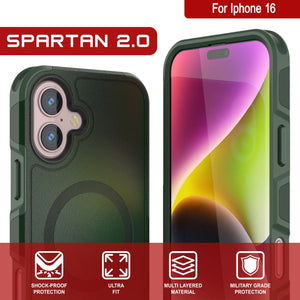 Funda PunkCase para iPhone 16, [Serie Spartan 2.0], transparente, resistente y duradera, con protector de pantalla incorporado [verde oscuro]