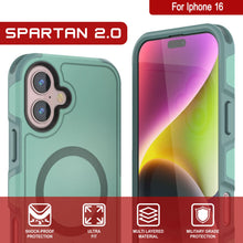 Cargar imagen en el visor de la galería, Funda PunkCase para iPhone 16, [Serie Spartan 2.0], transparente, resistente y duradera, con protector de pantalla incorporado [verde azulado]
