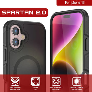 Funda PunkCase para iPhone 16, [Serie Spartan 2.0], transparente, resistente y duradera, con protector de pantalla incorporado [negro]
