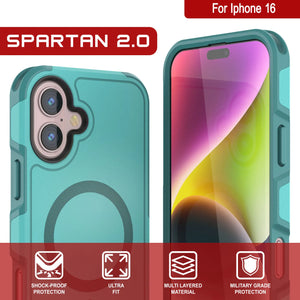Funda PunkCase para iPhone 16, [Serie Spartan 2.0], transparente, resistente y duradera, con protector de pantalla incorporado [azul]