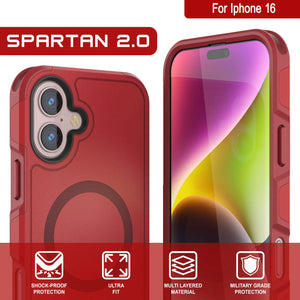 Funda PunkCase para iPhone 16, [Serie Spartan 2.0], transparente, resistente y duradera, con protector de pantalla incorporado [rojo]