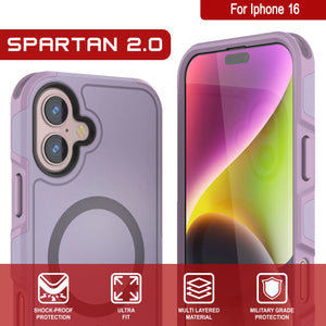 Funda PunkCase para iPhone 16, [Serie Spartan 2.0], transparente, resistente y duradera, con protector de pantalla incorporado [lila]