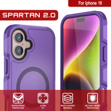 Cargar imagen en el visor de la galería, Funda PunkCase para iPhone 16, [Serie Spartan 2.0], transparente, resistente y duradera, con protector de pantalla incorporado [púrpura]
