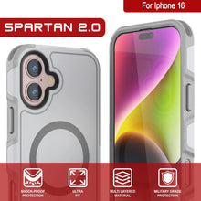 Cargar imagen en el visor de la galería, Funda PunkCase para iPhone 16, [Serie Spartan 2.0], transparente, resistente y duradera, con protector de pantalla incorporado [blanco]
