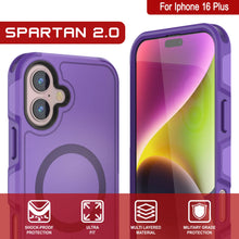 Cargar imagen en el visor de la galería, Funda PunkCase para iPhone 16 Plus, [Serie Spartan 2.0], transparente, resistente y duradera, con protector de pantalla incorporado [púrpura]
