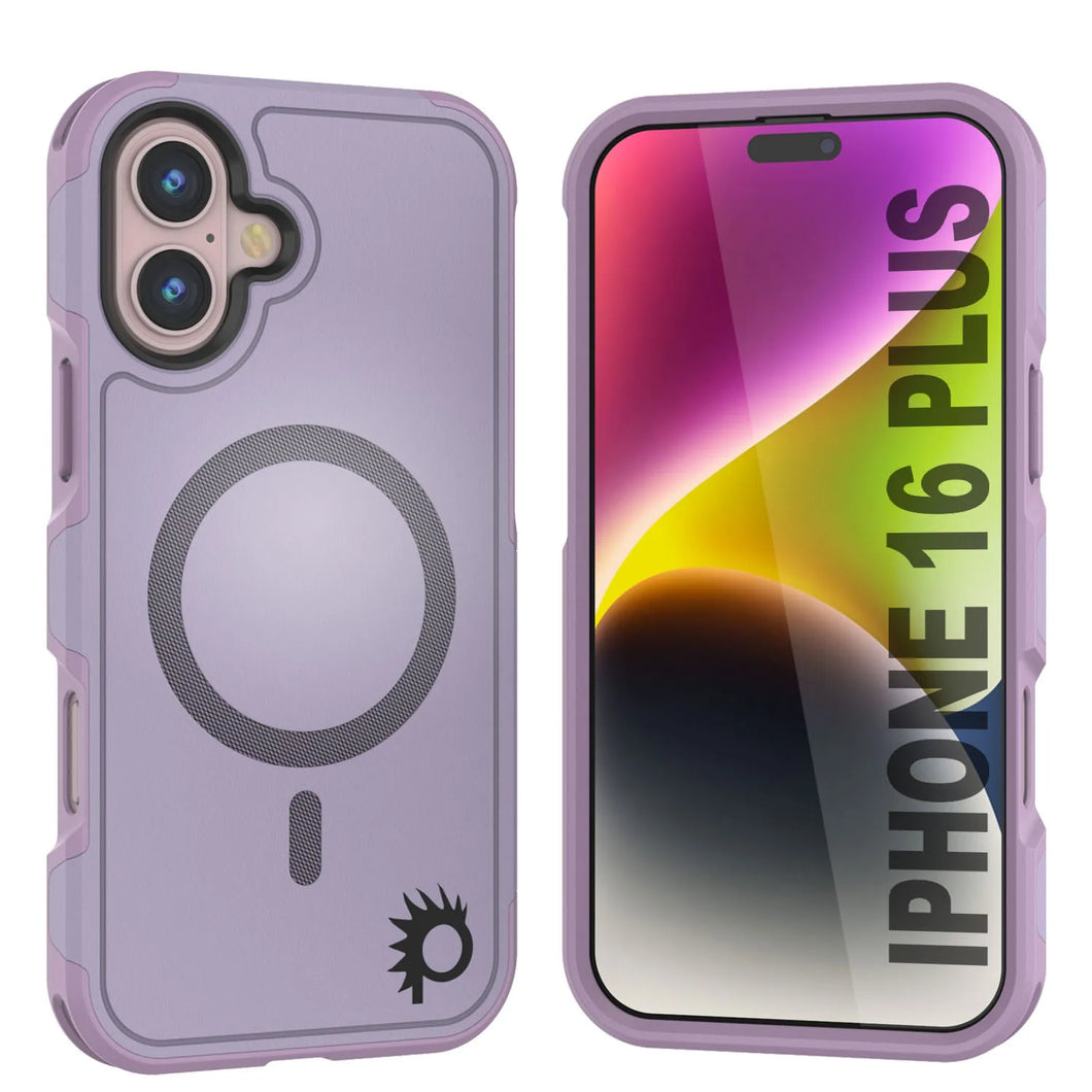 Funda PunkCase para iPhone 16 Plus, [Serie Spartan 2.0], transparente, resistente y duradera, con protector de pantalla incorporado [lila]