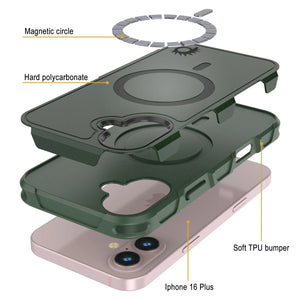 Funda PunkCase para iPhone 16 Plus, [Serie Spartan 2.0], transparente, resistente y duradera, con protector de pantalla incorporado [verde oscuro]