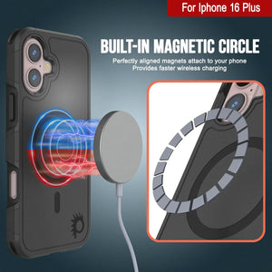 Funda PunkCase para iPhone 16 Plus, [Serie Spartan 2.0], transparente, resistente y duradera, con protector de pantalla incorporado [negro]