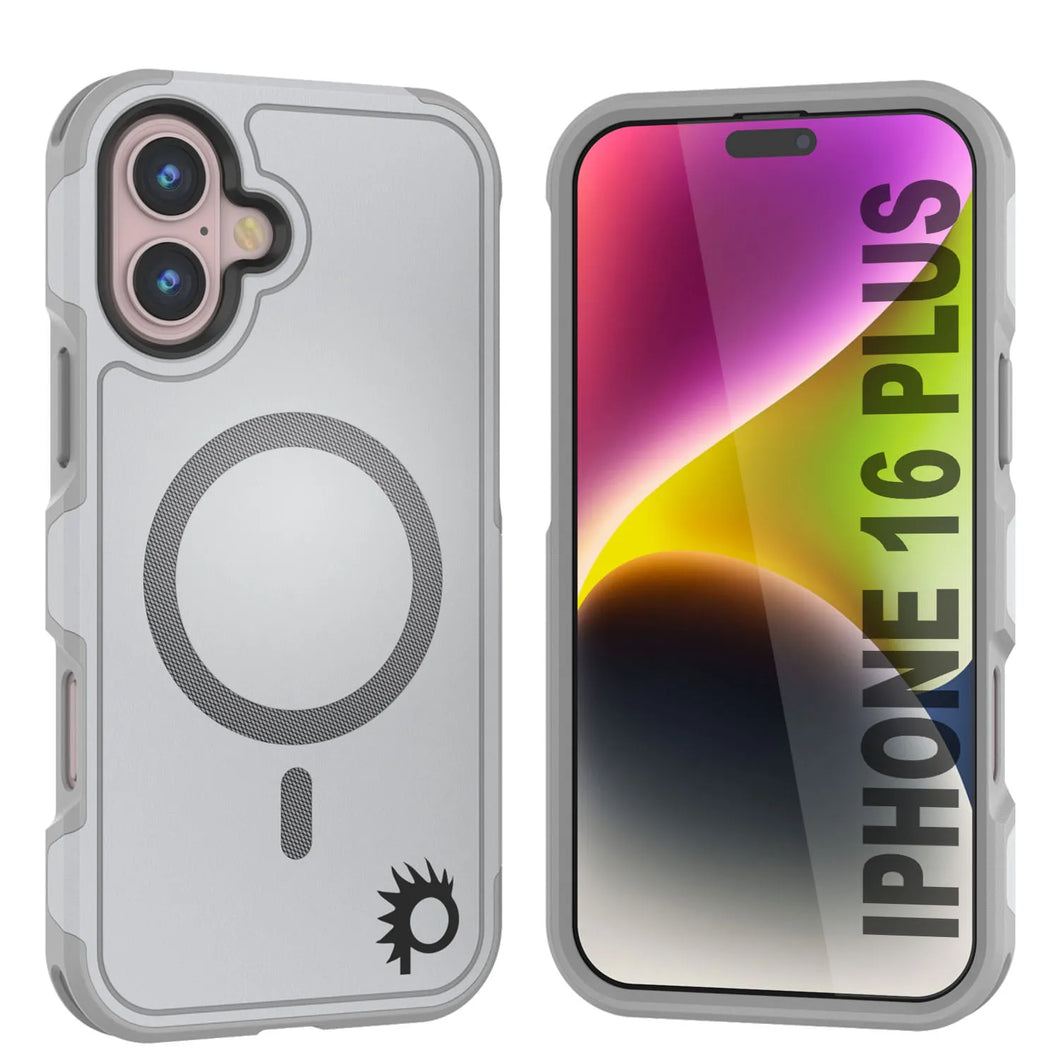 Funda PunkCase para iPhone 16 Plus, [Serie Spartan 2.0], transparente, resistente y duradera, con protector de pantalla incorporado [blanco]
