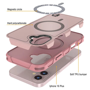 Funda PunkCase para iPhone 16 Plus, [Serie Spartan 2.0], transparente, resistente y duradera, con protector de pantalla incorporado [rosa]